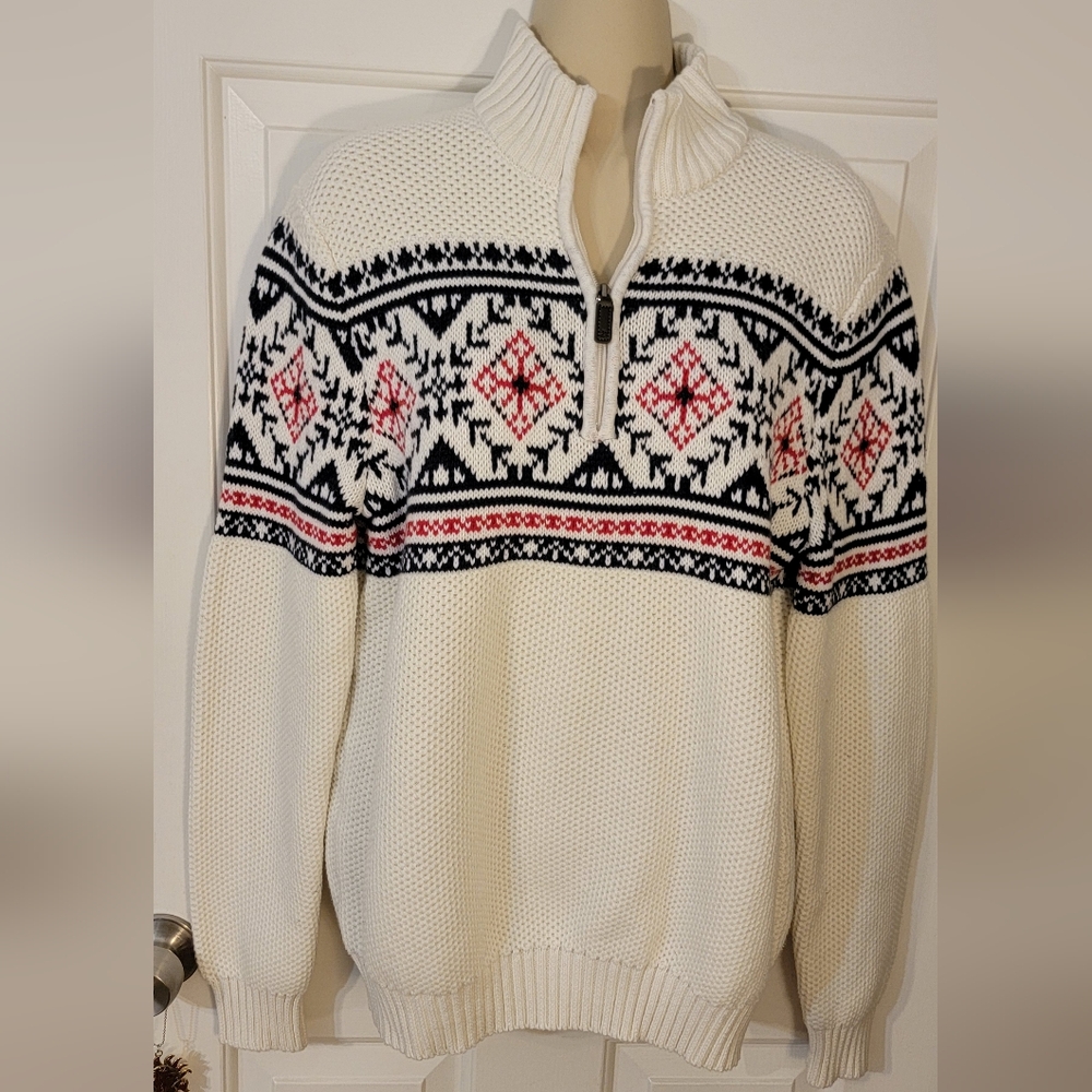 Izod Fair Isle Nordic 1/4 Zip Sweater Size M